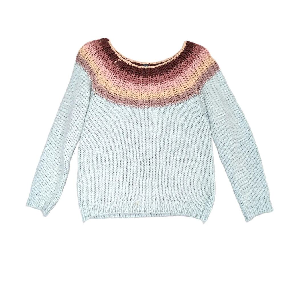Alya Women's M Pastel Blue Chunky Knit Sweater Boho Soft Cozy Cottagecore Winter